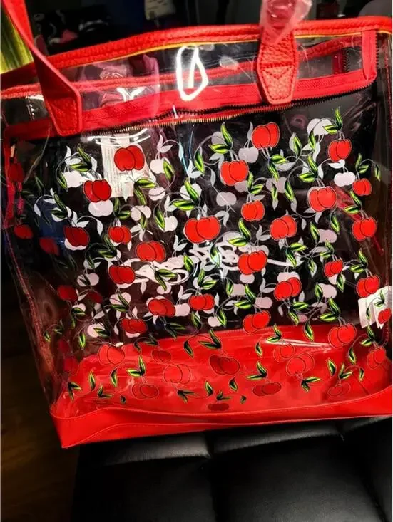 Ed Hardy Clear Cherry Tote Bag Large PVC Swim Beach Bag w Pouch NWT Y2K - Picture 4 of 9